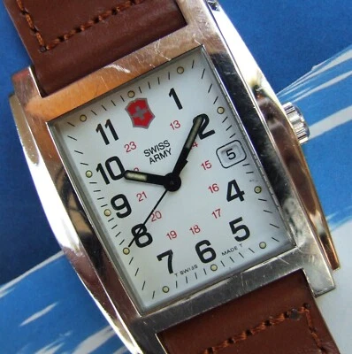 SWISS ARMY~Mens ClaSSiC OFFICERS 1884 Rare RECTANGLE BARREL Shaped Case~NEW Band - Image 1 of 4