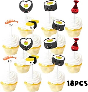 18 NEW set Sushi Dessert Cupcake Topper Glitter Baby Shower Theme Decorations - Picture 1 of 4