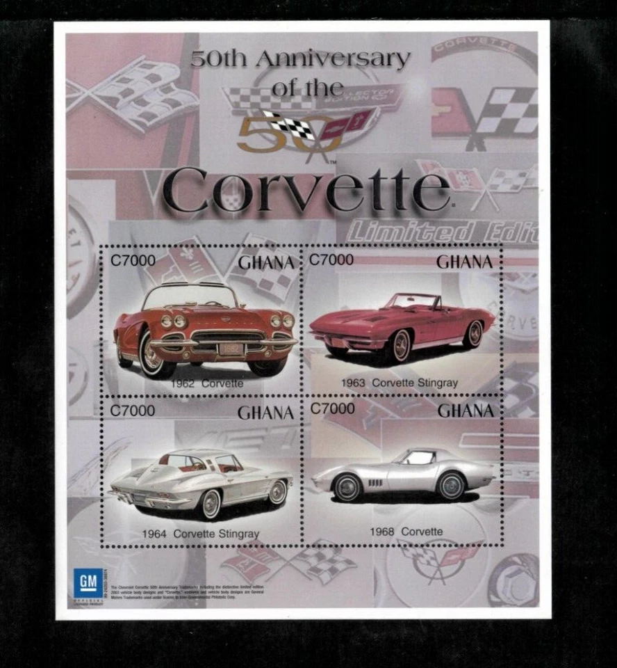 Ghana 2003 - Coches Corvette - Hoja de 4 estampillas - Scott #2378 - MNH Foto 1 de 1