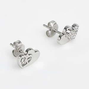 Michael Kors MKJ7979040 Heart MK Logo Silver Tone Stud Earrings - Picture 1 of 6