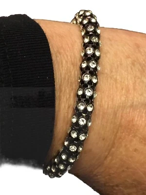 Pulsera Anne Klein Firmada Pieza Declaración Eslabón de Malla Negro Cristales Brillantes Foto 1 de 4