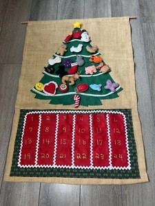 Vintage Christmas Advent Calendar Handmade Felt & Burlap with Assorted Ornaments - Picture 1 of 11