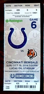 BIGLIETTO INDIANAPOLIS COLTS 2014 STUB v CINCINNATI BENGALS - COME NUOVO! - Foto 1 di 1