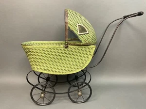 Antique Vintage Wicker Baby Doll Childs Carriage Buggy w/ window sides - Picture 1 of 13