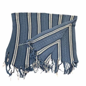 Afghan Knit Granny Crochet Throw Blanket Blue Ivory 42x62 Vintage Fringe - Bild 1 von 7