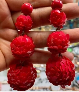 NEW AUTH J crew triple sequin ball drop earrings- Red - Picture 1 of 3