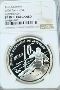 2006 SPAIN SILVER 10 EURO S10E ALPINE SKIING NGC PF 70 ULTRA CAMEO PERFECT POP 1 - Picture 1 of 4