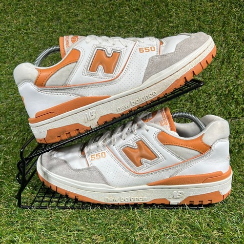 Scarpe da ginnastica New Balance uomo taglia UK 9 5 550 bianco arancione bruciato pelle casual