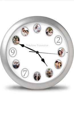 Elegant 14-Inch Silver Photo Frame Clock with Personalized Message Feature - Image 1 of 4