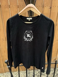 Burberry Long Sleeve T-Shirt Ladies Women Size L Tops Black Crest Burberry LOGO - Picture 1 of 17
