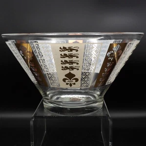 Raro cuenco vintage Libbey Chip Bowl - audaz patrón de corona y panel de león de flor de lis - Imagen 1 de 9