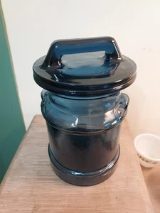 Vintage LE Smith Cobalt Blue Glass Lidded Apothecary Jar Canister Milk Can Shape - Picture 1 of 16