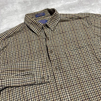 Sir Pendleton Button Down Shirt Men's Extra Large Brown Beige Check Wool * - Image 1 of 4