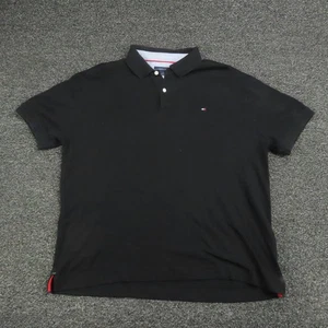 Tommy Hilfiger Polo Shirt Mens Large Black Classic Fit Embroidered Logo Casual - Picture 1 of 8