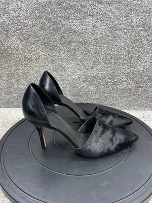 Salto Vince Feminino Tamanho 9.5 M Claire D'Orsay Bomba Cabelo de Pônei Preto Couro Stiletto - Imagem 1 de 4