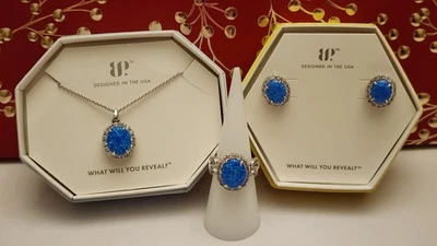 Bomb Party 2424 Unicornio Collar Anillo 6 Aretes Ópalo Azul Conjunto RBP2424 Foto 1 de 4