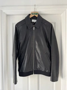 Reiss Nicholas Soft Lamb Leather Bomber Jacket Medium Black Mens - Picture 1 of 14