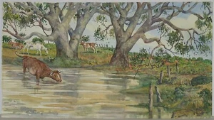 John Flexmore Original Watercolour Painting, ‘Landscape with Cattle’ Unframed  - Picture 1 of 5