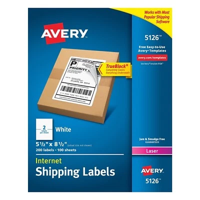 Avery Shipping Labels with TrueBlock Technology Laser 5 1/2 x 8 1/2 White