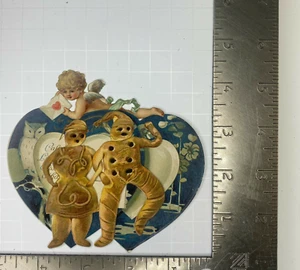Edwardian Victorian Valentine Die Cut Owl Cupid Cake Dough Figures Creepy - Picture 1 of 3