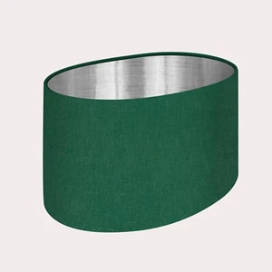 Pantalla Verde Oscuro Texturizada 100% Lino Cepillado Plata Ovalada Pantalla de Luz - Imagen 1 de 5