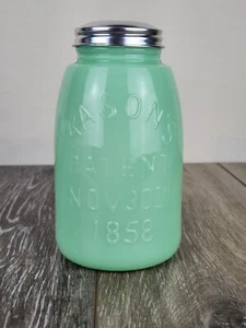 Tarro de albañil de vidrio estilo depresión verde jadeíta almacenamiento de granja - Imagen 1 de 9