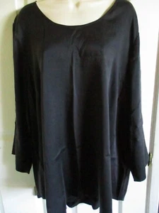 Top charmeuse seta elastica taglia 2x Eileen Fisher nero $278 nuovo con etichette - Foto 1 di 3