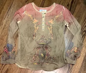 BUTTERFLY DROPOUT Long Sleeve Pearl Snap Front Ruffles SHIRT TOP SIZE MEDIUM - Picture 1 of 9