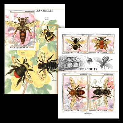 Estampillas de abejas MNH 2023 Níger M/S + S/S Foto 1 de 3