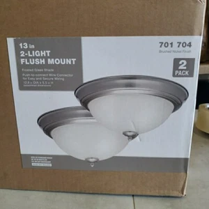 12.75 in 2-Light White Flush Mount Ceiling Light Fixture w/Frosted Glass Shade - Picture 1 of 2