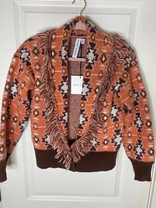 Neu mit Etikett Grace + Karma Strickjacke klein orange Fransen aztekisch Westernpullover - Bild 1 von 7