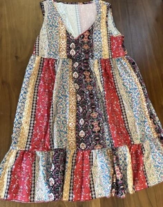 BOUTIQUE MIDI DRESS BOHO INSPIRED COLORFUL LIGHTWEIGHT SIZE SMALL S NWOT - Picture 1 of 3