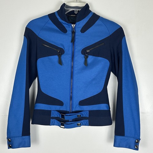 Giacca con cerniera completa Versus Versace 100% lana vergine blu su misura 24 38