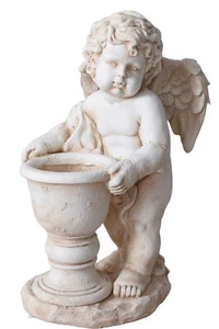Garden Amor With Flowerpot White Sculpture Antique Angel 24 3/8in Park Statue - Picture 1 of 5