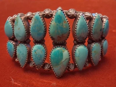 Gorgeous Sterling Silver And Turquoise Southwestern Cluster Cuff Bracelet - Image 1 of 4