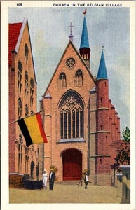 CHURCH in BELGIAN VILLAGE Chicago World's Fair unused Postcard - Picture 1 of 2