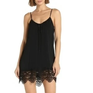 Free People x For Love & Lemons M Schlupfkleid schwarz Spaghettiträger Spitzenbesatz - Bild 1 von 10