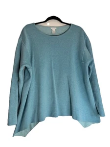 J JILL Women’s Blue Reversible Shark-Bite Hem Pullover Sweater Sz XL - Picture 1 of 5