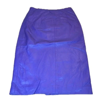 Vintage Purple Leather Pencil Skirt 26" Waist High Waisted Retro 80s 90s Midi  - Image 1 of 4