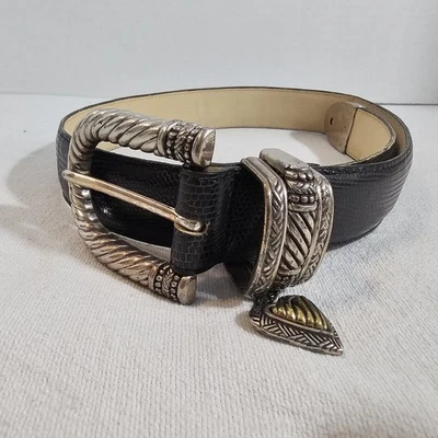 Cinturón Brighton Vintage Años 90 S 43414 Hebilla Tonificada Plateada con Corazón Mujer Cuero EE. UU. Foto 1 de 4