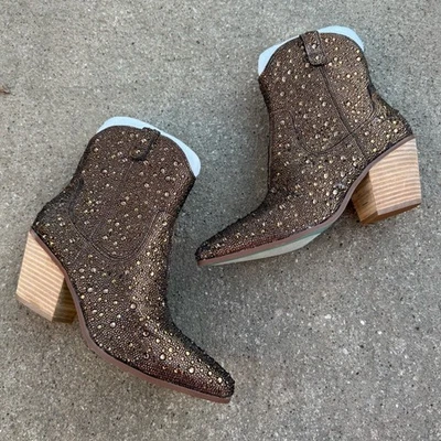 Botas Betsey Johnson Nuevas sin Etiquetas Marrón Estrás Emory Talla 9 Western Festival Concierto Foto 1 de 4