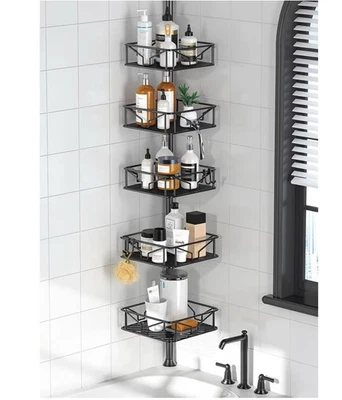 Organizador de caddy de chuveiro de canto ajustável 5 camadas com ganchostensão à prova de ferrugem - Imagem 1 de 4