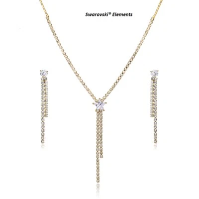 collier chaîne pendentif plaqué or jaune pampilles  Swarovski®Elements strass  - Photo 1/2