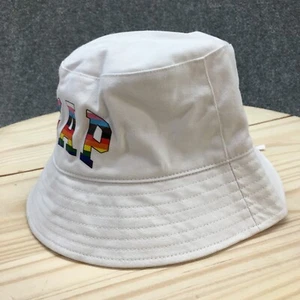 GAP Pride Bucket Hat Cap Womens One Size Optic White Cotton Rainbow Logo Print - Picture 1 of 14