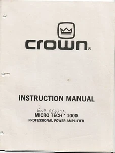 Vintage Crown Micro Tech 1000 Amplifier Original Manual Good Condition - Picture 1 of 2