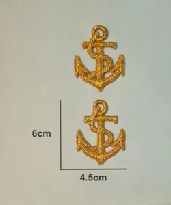 2 Iron On Gold Embroidered Anchor Patches Ship Boat IR20 - Picture 1 of 2