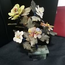 Vintage Jade/glass Flowering Potted Tree Chinese Good Luck Pose Able