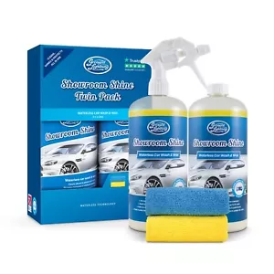 Greased Lightning Showroom Shine 1L Twin Pack Plus 2 Cloths Waterless Wash & Wax - Picture 1 of 6