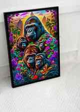 TRIPPY PSYCHEDELIC MONKEY GORILLA POSTER FLOWERS ART ABSTRACT PRINT SIZE A3 A4