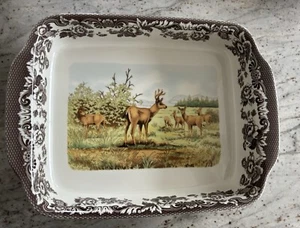 SPODE WOODLAND MULE DEER 15" Handled Lasagna Rectangular Bake Casserole Perfect - Picture 1 of 4